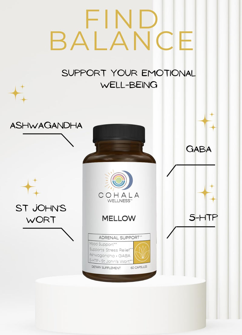 [Australia] - Mellow - Mood Supplement Ashwagandha GABA St Johns Wort 5HTP Calm Stress Support Self Care - 60 Capsules 