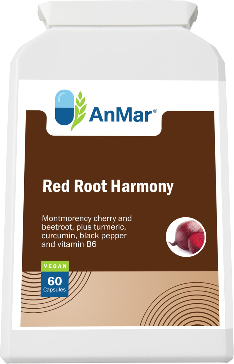 AnMar® Red Root Harmony – Montmorency Cherry & Beetroot Complex with Turmeric, Black Pepper & Vitamin B6 – Vegan Botanical Supplement – 60 Capsules