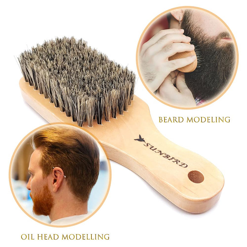 [Australia] - Beard Brush for Men with 100% Natural Bristles - Thick Facial Hair Styling Tool & Blow Dry Brush, Wooden Handle Grooming Kit for Daily Care, Detangling & Itch Relief | Mens Beard Care Gift Set 52A BRUSH 