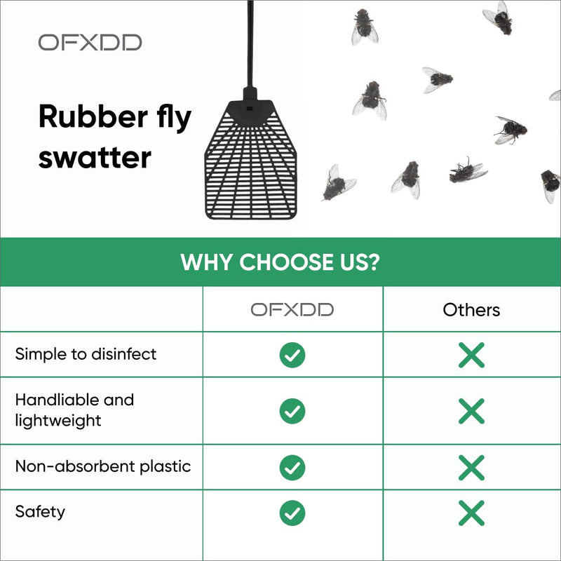 [Australia] - Rubber Fly Swatter, Long Fly Swatter pack, Fly Swatter Heavy Duty (3 Pack) (Black) Black 