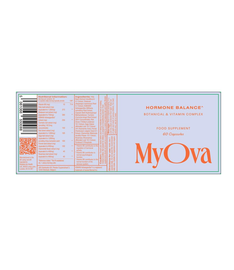 MyOva Hormone Balance Supplement - A Plant-Powered Supplement for Women’s Hormonal Support - Vitamin B6, Ashwagandha, Shatavari Root & Turmeric Extract - 60 Vegan Capsules - UK Manufactured