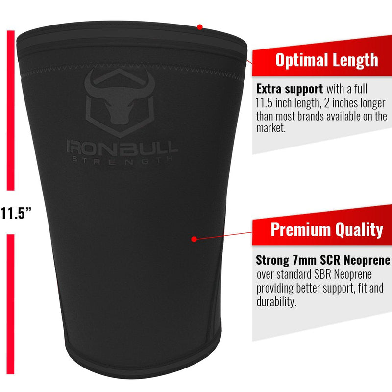 [Australia] - Iron Bull Strength 7mm Knee Sleeves (Pair) for Weightlifting & Powerlifting (USPA, IPL, IWF & USAW Approved) | High-Performance Knee Compression Support For Squats, Weight Lifting - Men and Women Black/Charcoal Large 