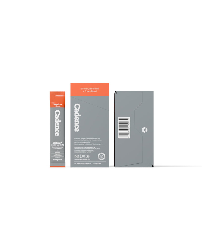 Cadence Energy Electrolyte Hydration Sachets - Training & Performance Electrolyte Powder - Caffeine & L-Theanine - Workout Energy, Endurance & Rehydration - Vegan, Keto - Grapefruit - 30 Sachets