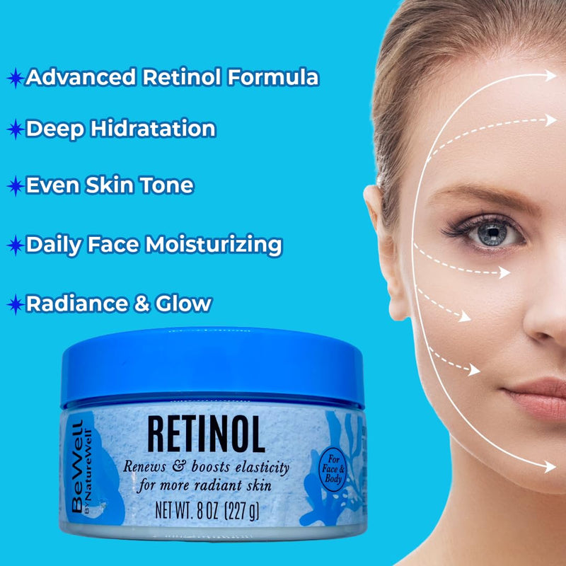 Retinol Renewing Cream for Face & Body 8oz – Advanced Anti-Aging Formula to Hydrate, Firm & Restore Skin Elasticity.