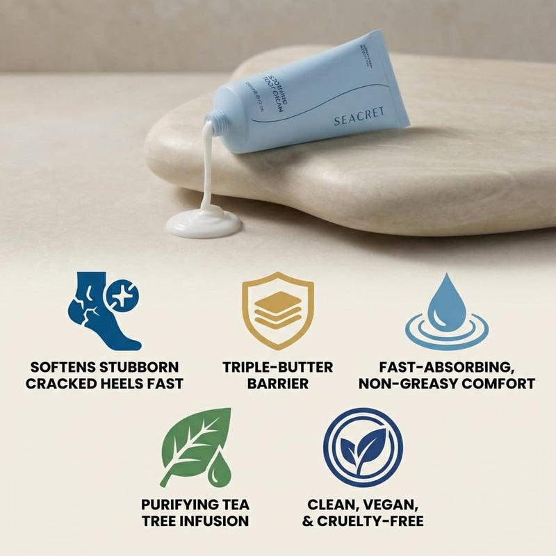 SEACRET Dead Sea Foot Cream - Deep Moisture Heel Repair with Tea Tree Oil, Shea & Cocoa Butter, Rapid Absorption Formula for Dry, Cracked Skin, Hypoallergenic, Paraben-Free & Vegan, 3.4 Fl Oz / 100 ml 3.4 Fl Oz (Pack of 1)
