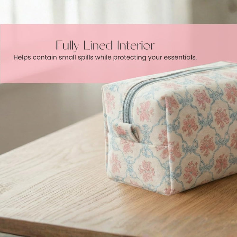 Studio Oh! Loaf Cosmetic Pouch - Makeup Organizer for Travel Size Toiletries - Metal Zippered Pouch Closes Securely - Water Resistant Vegan Leather - Put a Bow On It Loaf