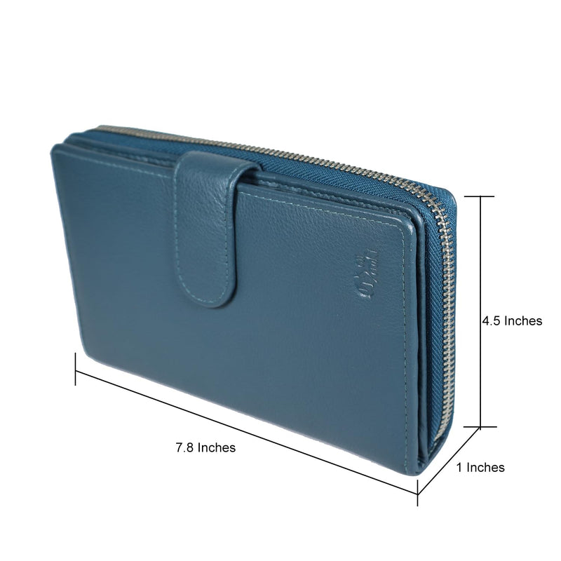 Big Fat RFID Blocking Leather Organizer Checkbook Wallets For Women - Clutch TEAL BLUE