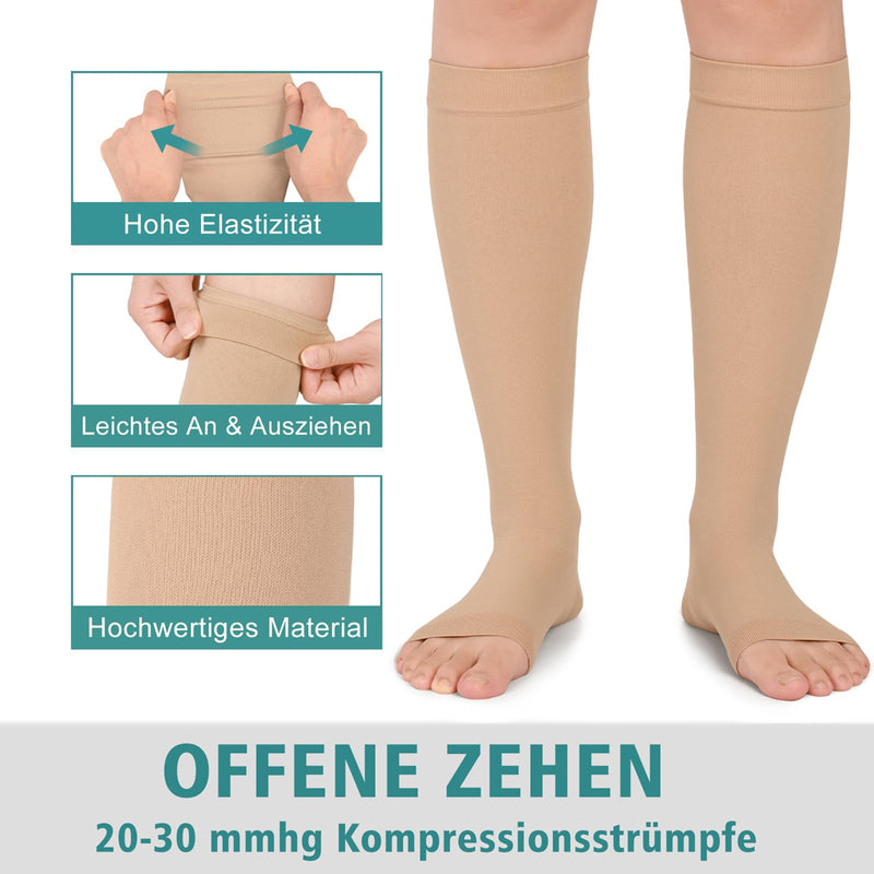 [Australia] - Evolyline 2 pairs of medical compression stockings for women and men 20-30 mmhg class 2, compression socks for thrombosis stockings for women in flight, support stockings for varicose veins, ankles, beige L 