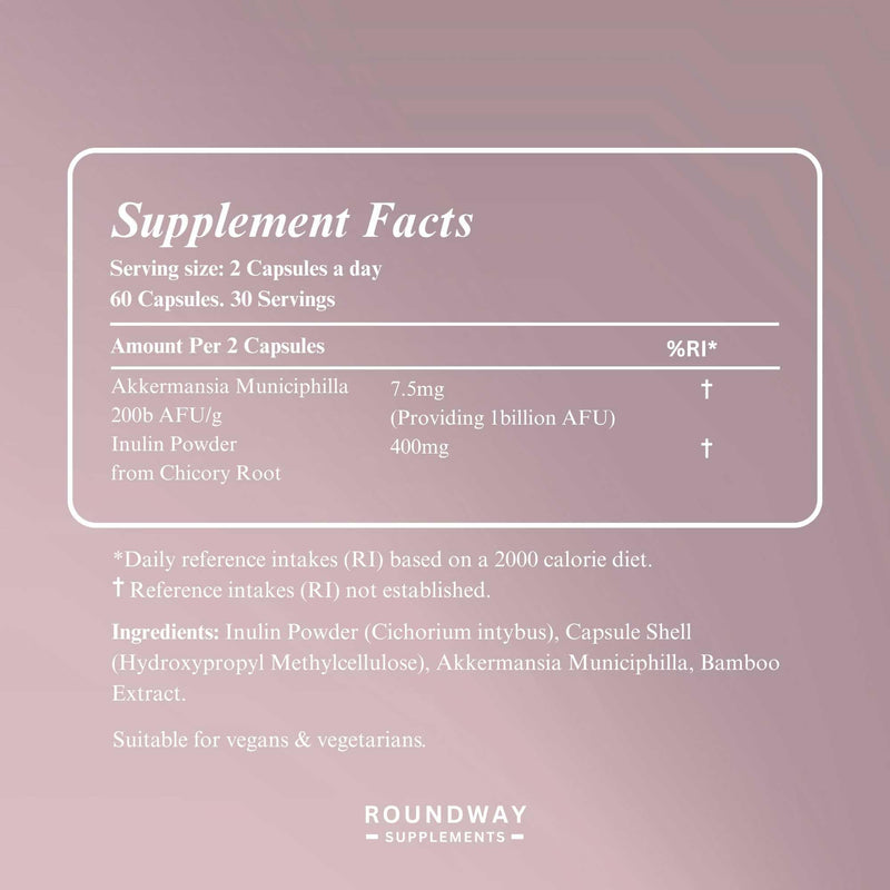Akkermansia Muciniphila Supplement with Chicory Root Inulin | Probiotics for Gut Health | Delayed Release | High Strength 1,000 Million AFU | Postbiotics & Colon Cleanse Support | 60 Capsules