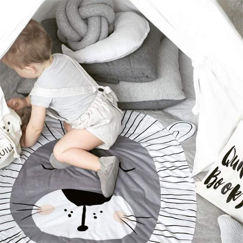 [Australia] - ABREEZE Cute Lion Shaped Rug Kids Nursery Rug Play Mat Round Carpet Cartoon Lion Design Home Room Decor Crawling Area Rug Washable Animal Rug 35X37 inches 
