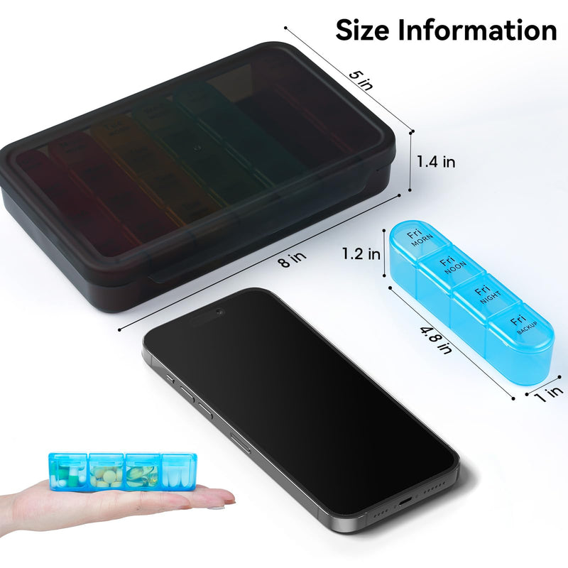 [Australia] - Daviky Pill Organizer 4 Times a Day - Pill Box 7 Day, Large Weekly Medicine Pill Organizer for Travel with Removable Individual Containers, Pill Case to Hold Daily Vitamins, Supplements and Medication Black 