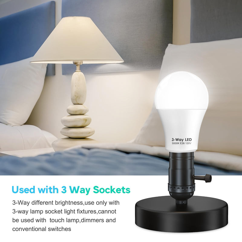[Australia] - 3 Way LED Light Bulbs 50 100 150W Equivalent, Daylight White 5000K 3 Way Light Bulbs, A19 Three Way Light Bulbs,E26 Base 3-Way Light Bulbs for Reading,Living Room-2 Pack 2 Pack 