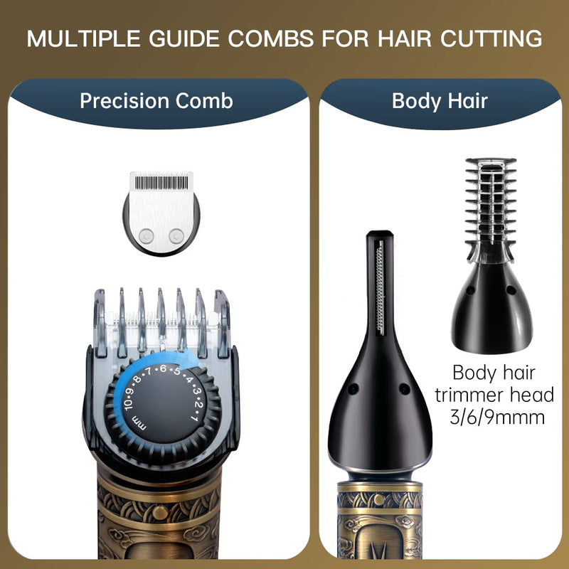 [Australia] - Beard Trimmer Kit Professional Hair Clipper Zero Gapped T-Blade Electric Shaver Razor Nose Body Trimmer for Men Cordless Grooming Kit 7 in 1 Bronze 