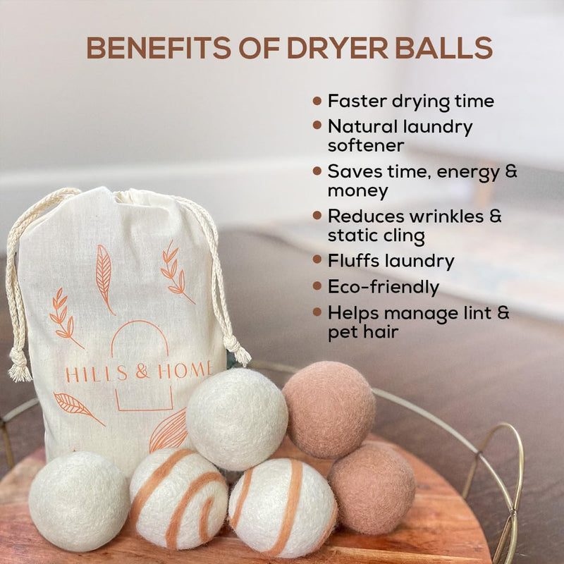 Organic Wool Dryer Balls Laundry Reusable [Set of 6] XL - 100% Pure New Zealand Wool - Natural Anti Static Fabric Softener Balls Alternative to Plastic Balls Pack of 6