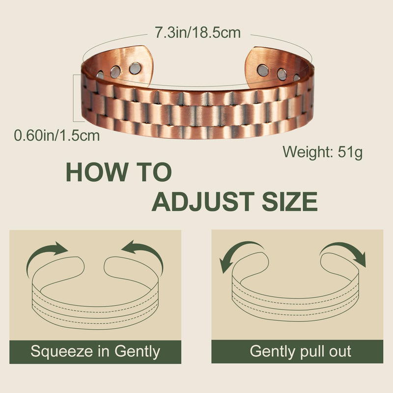 [Australia] - MagEnergy Copper Bracelet for Men, 99.9% Pure Copper Bracelet for Men with 6pcs 3500 Gauss Magnets, Adjustable Bracelets Jewelry Gift 