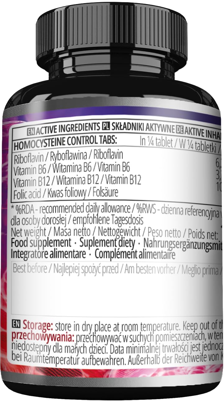 Homocysteine Control - B Vitamins Complex - 60 Vegan Tablets | 240 Servings - Homocysteine Metabolism & red Blood Cells - by by Apollo's Hegemony