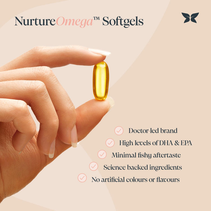 Nurture® Pregnancy Omega 3 | 600mg DHA & 120mg EPA Proven 5-1 Formula | Professor Formulated | Supports Baby Brain & Eye Development | Prenatal, Fertility & Breastfeeding | 56 Softgels | Made in UK