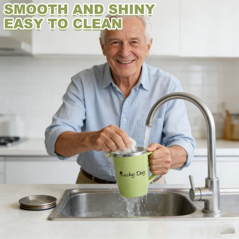 3 in 1 Beakers for Elderly 350ml, Non Spill Cups for Elderly, with 30cm Long Straw, Handle and Leakproof Lid, Adult Sippy Cups for Bedridden Seniors, Dysphagia & Disability Care Green