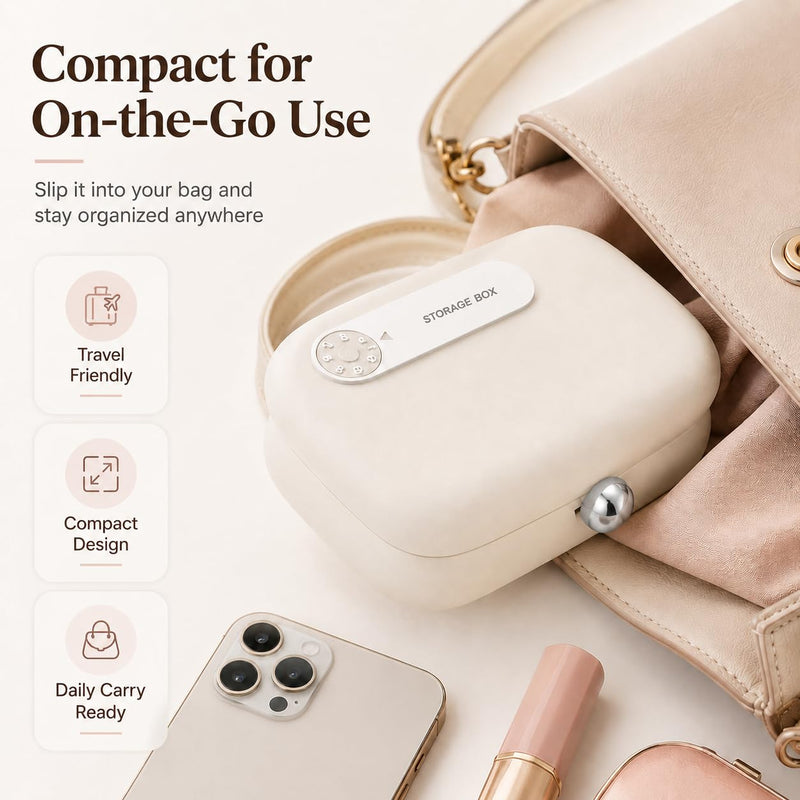 Travel Pill Organizer with Date Dial, 7-Compartment Portable Pill Case | Pink case with metal push-button closure; 7 fixed compartments for vitamins and supplements, compact for purses and travel