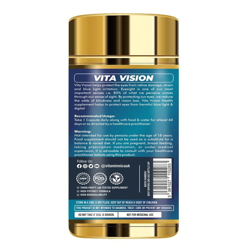 Vitaminnica Vita Vision - Maintain Healthy Eyes, Reduces Dryness & Eye Strain (Pack of 1)- 60 Capsules