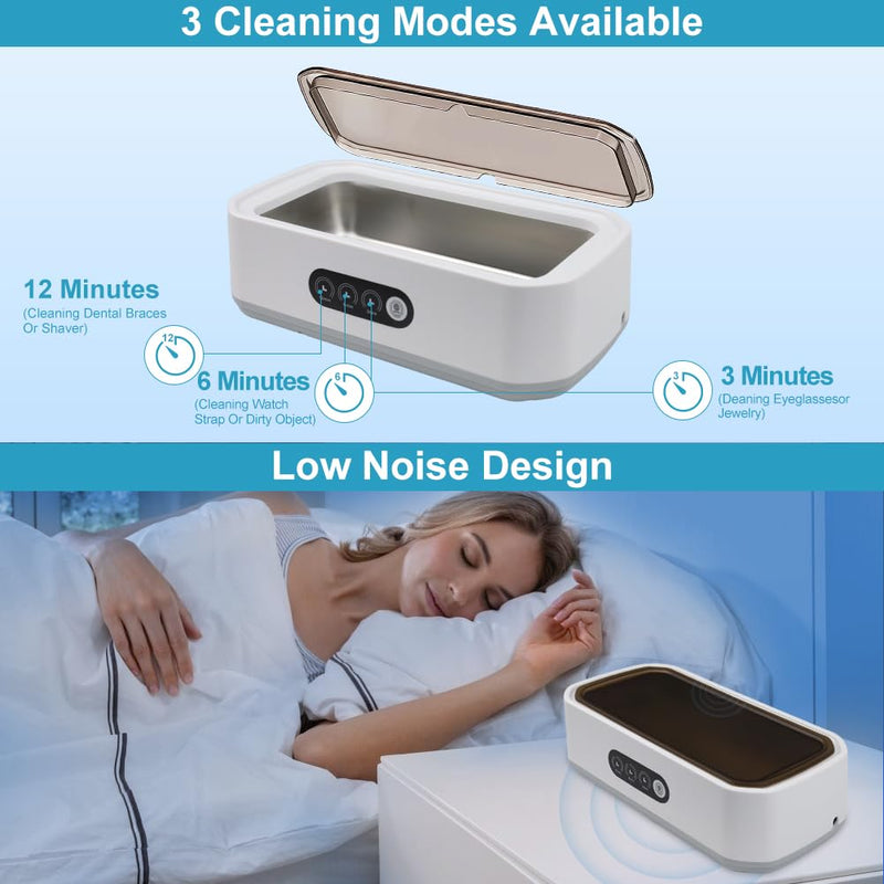 [Australia] - Ultrasonic Retainer Cleaner for Tooth，50KHz Jewelry Cleaner Deep Cleaning Machine -650ML Dental Cleaning Pod for Dentures/Mouth Guards/Eyeglasses-3 Timers -Stainless Steel, Reliable Use 