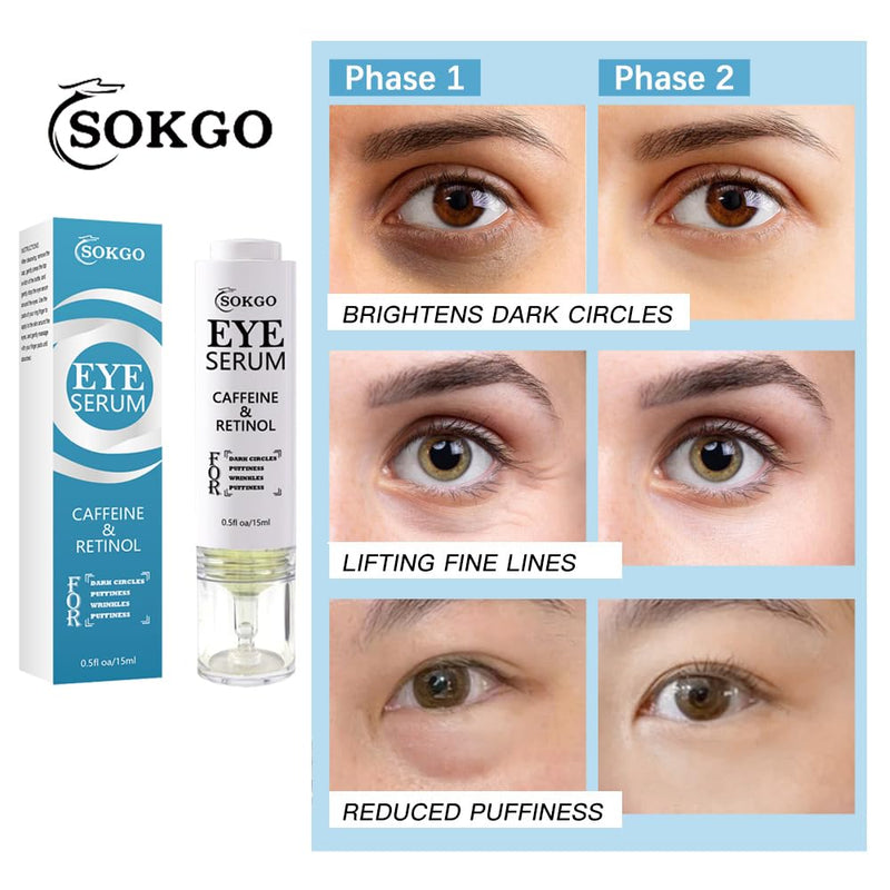 Caffeine Eye Serum, Retinol Eye Firming Serum for Dark Circles and Puffiness, Anti Aging Eye Serum with Hyaluronic Vitamin E, Smooth Fine Lines and Hydrate Eye Area