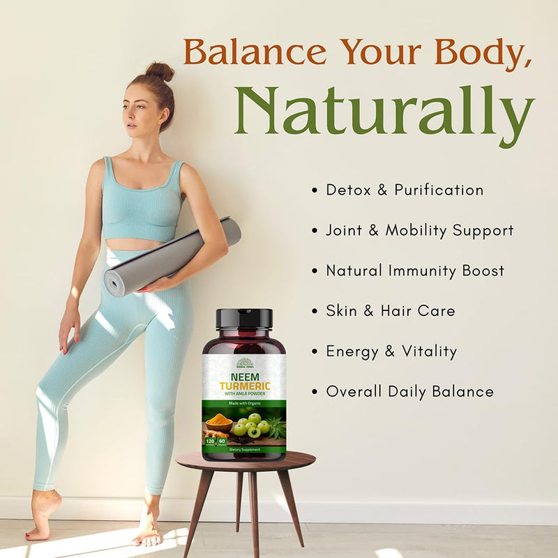 [Australia] - Neem Turmeric Capsules with Amla and Black Pepper 120 Veg Capsule | Made with Organic Neem, Turmeric and Amla | 60 Days Supply 120 Count (Pack of 1) 