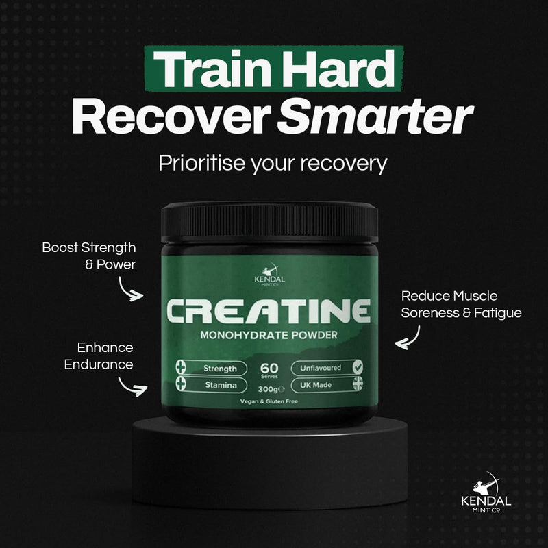 KMC Creatine Monohydrate Powder, 100% Pure UK Made, 300g, 60 Servings, 5g serving, Unflavoured, Easy Mix, Vegan Gluten Free -Supplement for performance, strength workouts & cognition by Kendal Mint Co