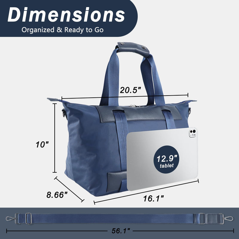 U+U Travel Duffle Bag, Waterproof Weekender Overnight Bags for Women, Carry on Overnight Weekend Bag with Padded Laptop Sleeve, Sport Gym Bags for Men (Dark Blue) Dark Blue