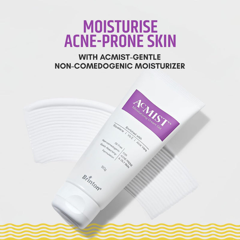 Acmist Moisturizing Cream Gel for Oily & Acne-Prone Skin | Oil-Free, Non-Comedogenic, Quick Absorbing & Makeup Friendly | With Vitamin E, Aloe Vera & Squalane | For Men, Women & Teens | 50g Pack 2 1.76 Ounce (Pack of 2)
