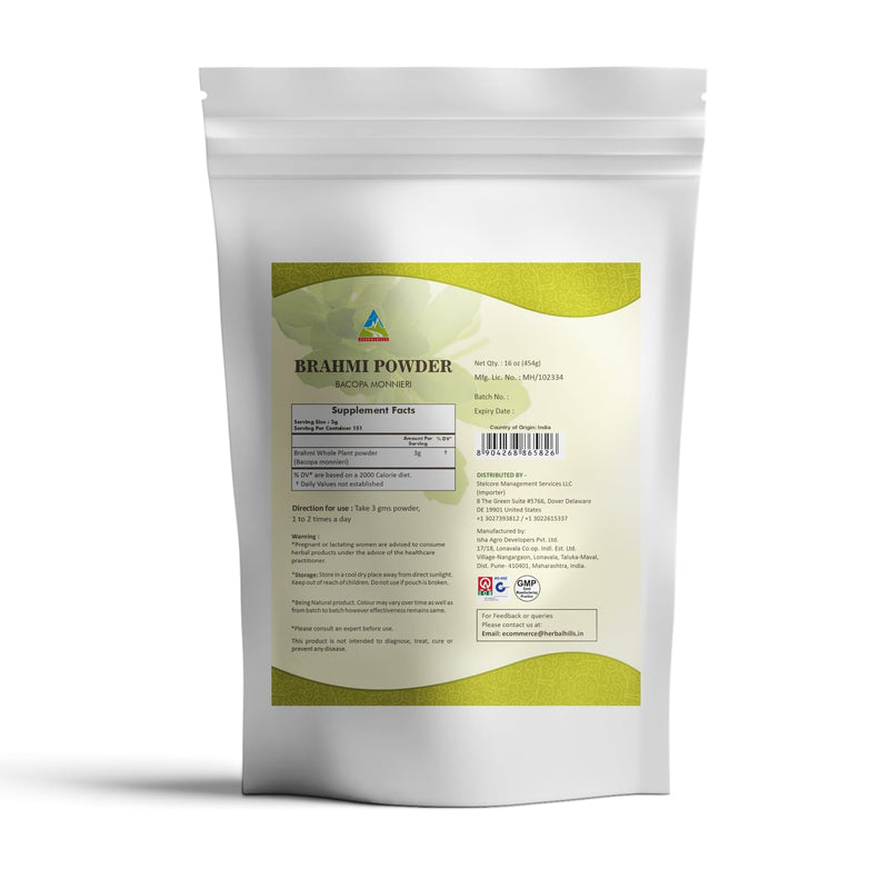 [Australia] - HERBAL HILLS Brahmi Powder Bacopa Monnieri Hair Care 1 Pound | 16 oz Pack of 1 (16 Ounce Pack of 1) 16 Ounce Pack Of 1 