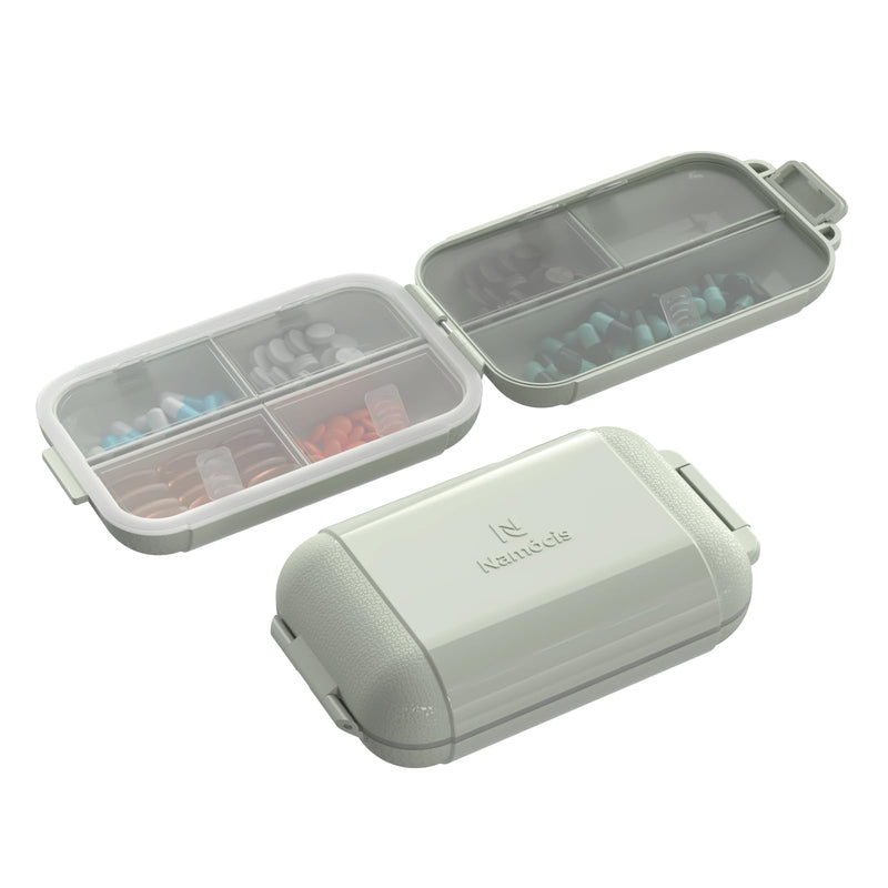 7 Compartments Travel Pill Organizer, Foldable Portable Airtight Pill Box | Compact Pill Case for Purse & Pocket, BPA-Free Medicine Organizer for Vitamins Fish Oil Supplements Green