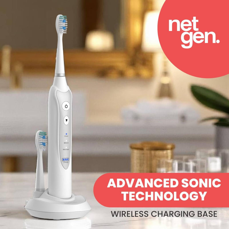[Australia] - Sonic Electric Toothbrush for Adults with 5 Toothbrush Replacement Heads, 3 Brushing Modes & 2 Minutes Built-in Timer, Travel Toothbrushes with Inductive Charging, Rechargeable toothbrush | White 