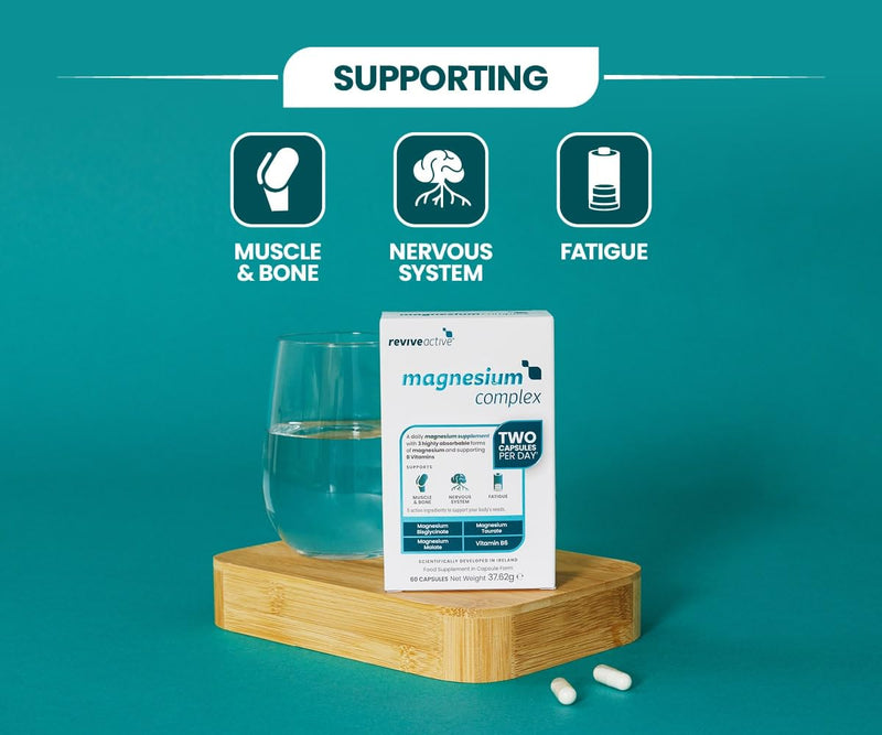 Revive Active Magnesium Supplement 3-in-1 Complex - Magnesium Glycinate (Bisglycinate), Taurate and Malate - Supports Fatigue, Nervous System, Muscles & Bones - 60 Count