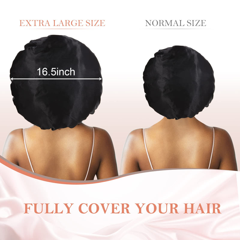 [Australia] - 3Pcs Bonnet for Sleeping, Extra Satin Silk Bonnet for Sleeping Women with Tie Band for Curly Hair Jumbo Bonnet Braids A-01-rose pink, black, champagne 