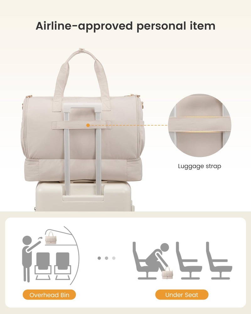 LOVEVOOK Garment Bags for Travel,Convertible Garment Bag for Women with Shoe Pouch,Carry on Duffel Bag with Toiletry Bag, 2 in 1 Hanging Suitcase Suit Bag,Waterproof Weekender Bags for Business Trip Nude 45L-2Pcs