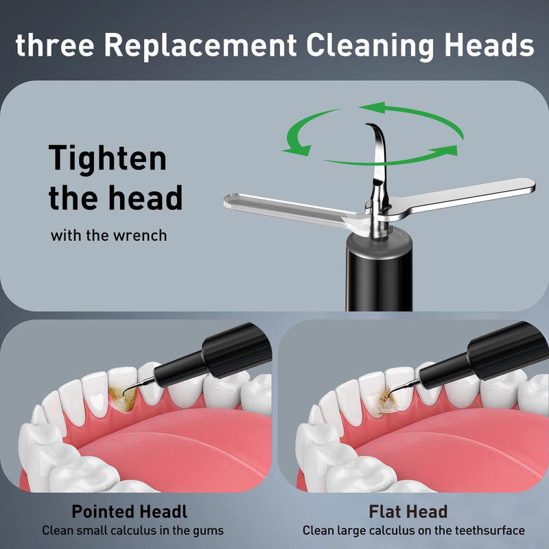 [Australia] - Plaque Remover for Teeth - Tartar Remover for Teeth, Dental Calculus Remover Teeth Cleaning Kit 4 Speed Modes with 4 Replaceable Heads, IPX6 Waterproof with LED Light 