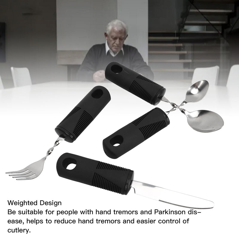 Weighted Utensils, Spoon Fork Knife Adaptive Utensil Set with Handle Portable Stainless Steel Weighted Silverware Set for Parkinsons Patients Arthritic