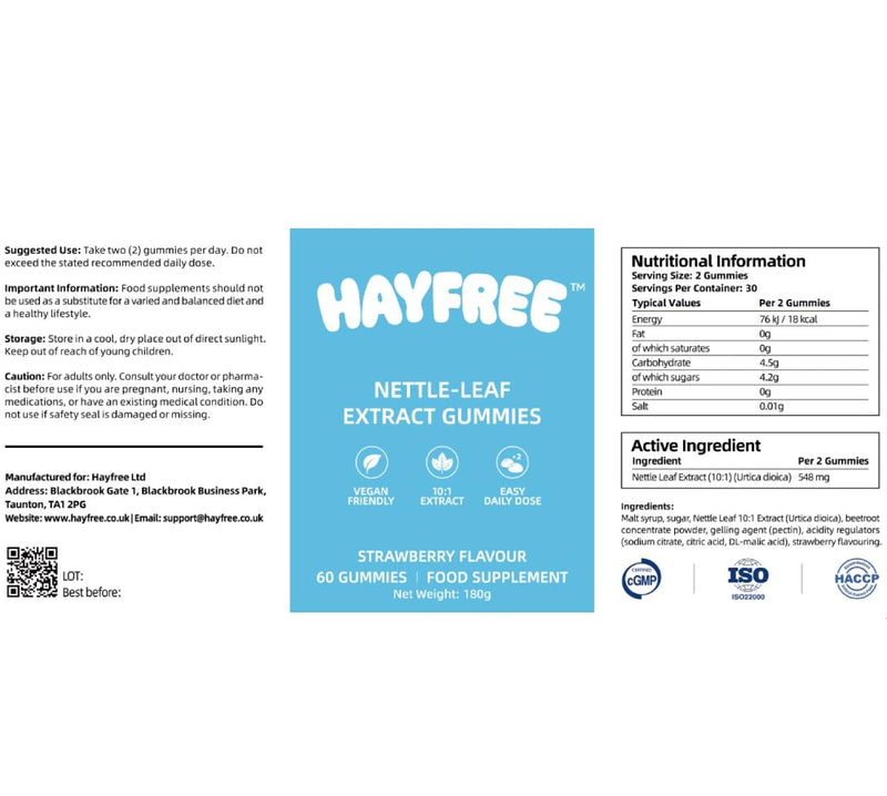 Hayfever Relief Gummies | UK's First Nettle Hay Fever Gummy | 10:1 Nettle Leaf Extract | Non-Drowsy, Vegan, Gluten-Free | Strawberry Flavour | 60 Gummies | 30 Day Supply
