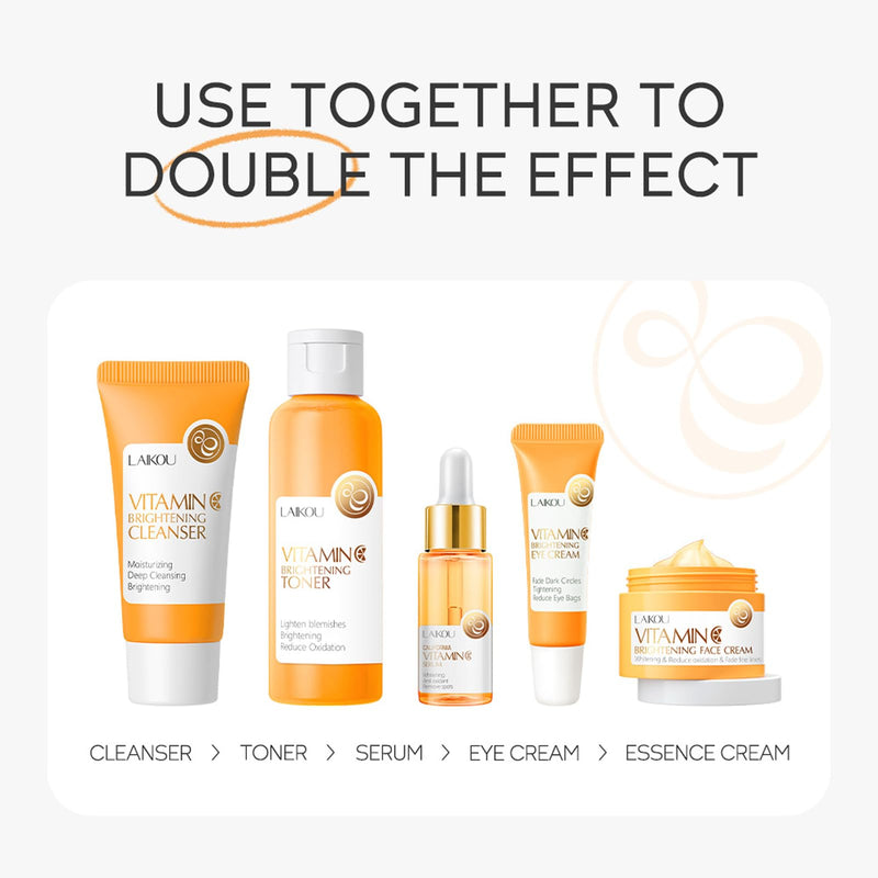 Skincare Gift Set for Teenage Girls, Vitamin C Skin Care Set - 5 Piece Daily Routine Beauty Skin Care Travel Kit, Gentle Skin Cleaning & Care With Cleanser, Toner, Face Serum, Eye Cream, Cream