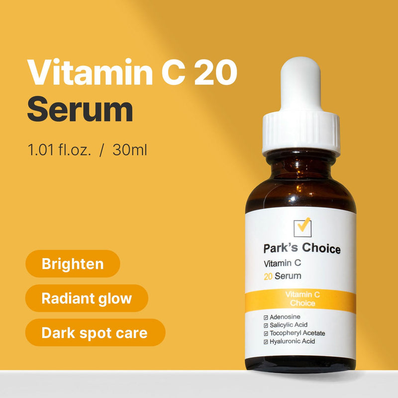 Vitamin C 20% Serum | Brightening Serum for Dark Spots & Uneven Skin Tone | Vitamin E & BHA Facial Serum for Texture Refinement & Glow | Korean Skincare | Park’s Choice