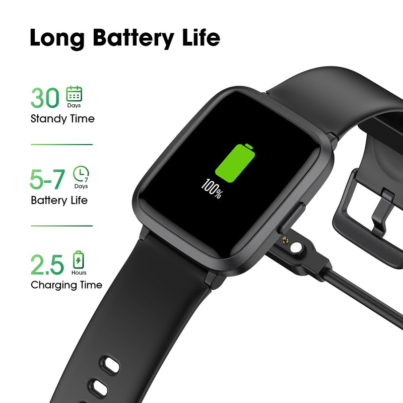 [Australia] - Fitness Tracker, Fitness Watch with Blood Oxygen, Blood Pressure & Heart Rate Monitor, Steps Calories Counter, Sleep Monitor, Pedometer 50 Meters Waterproof, Smart Watch for Android iPhones Black 
