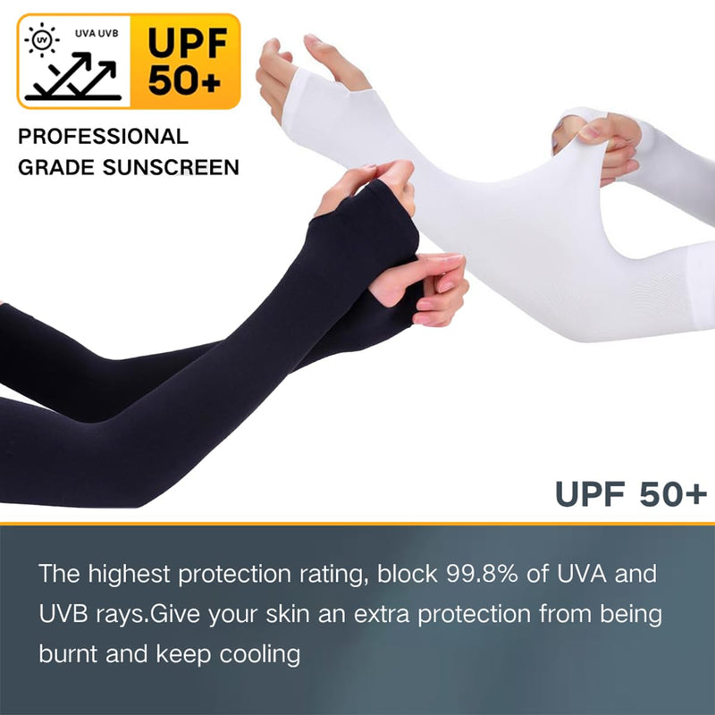 [Australia] - 2XK-NOV 2 pairs of unisize high-quality non-slip compression arm sleeves for men and women, UPF50+, gaming arm sleeves, volleyball arm guards thumb style black + white 