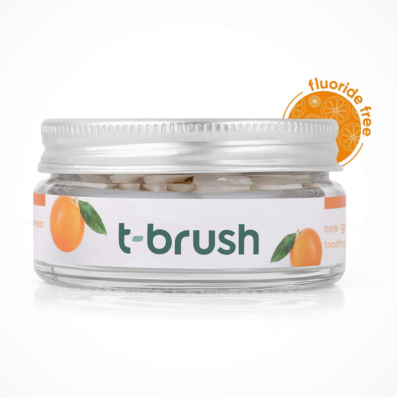 [Australia] - T-brush Whitening Travel Toothpaste Tablets Natural Ingredients, SLS Free, Gluten Free, Cruelty Free, Eco Friendly Packaging, Vegan - Orange Flavoured- Fluoride Free- 90 Tablets 
