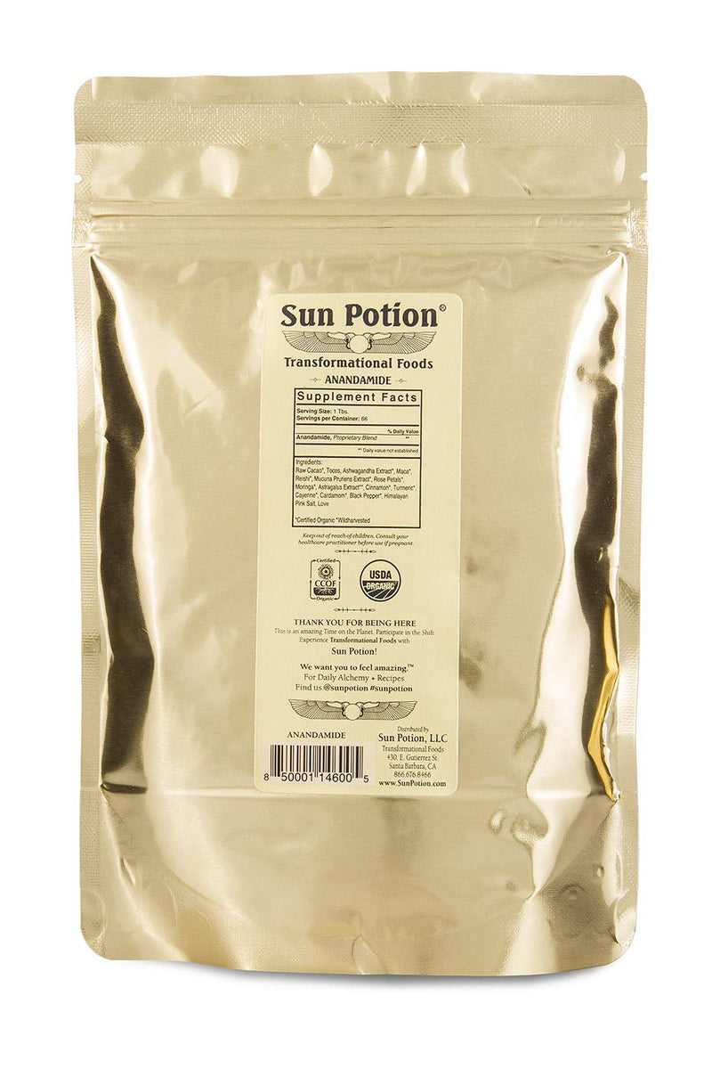 [Australia] - Organic Anandamide 222g by Sun Potion - Raw Unsweetened Cacao Powder and Tonic Herbs - Includes Tocos Ashwagandha Reishi Maca Moringa Turmeric Astragalus Cayenne Cinnamon and Others 