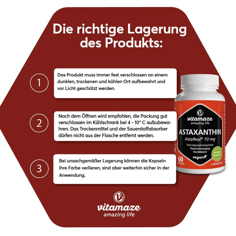 [Australia] - Astaxanthin capsules high dosage & vegan, 10 mg per capsule, natural astaxanthin powder from blood rain algae, 60 capsules for 2 months, dietary supplement without additives 10 mg astaxanthin 