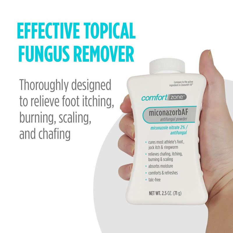 Comfort Zone Miconazorb Antifungal Powder, Talc-Free, Miconazole Nitrate 2%, For Treatment Of Athlete's Foot, Jock Itch And Ringworm, 2.5oz (71g) (3 Pack) 2.5 Ounce (Pack of 3)