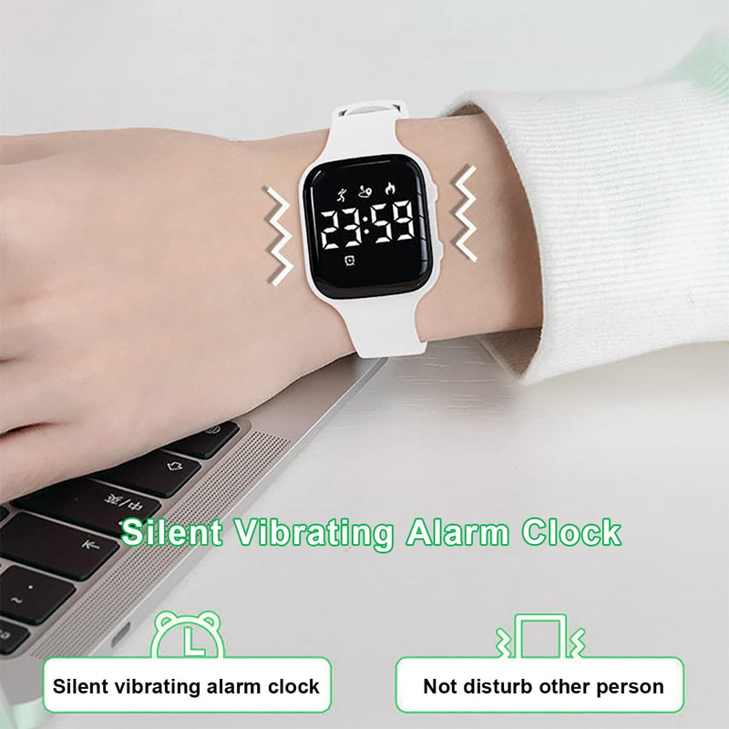 [Australia] - Kids Fitness Pedometer Watch without App/Bluetooth,LED Sports Watch with Timer Calories/Distance/Step Counter,2 Alarm Clocks,21 Days Battery Life Rechargeable Digital Watch for Boy Girl Kids White 