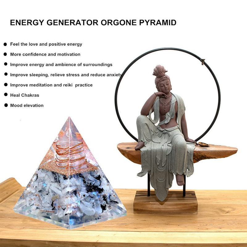 Orgonite Pyramid, Rainbow Moonstone Orgonite Crystal Pyramid, Positive Energy, Strength, Crystal Gemstone Pyramid