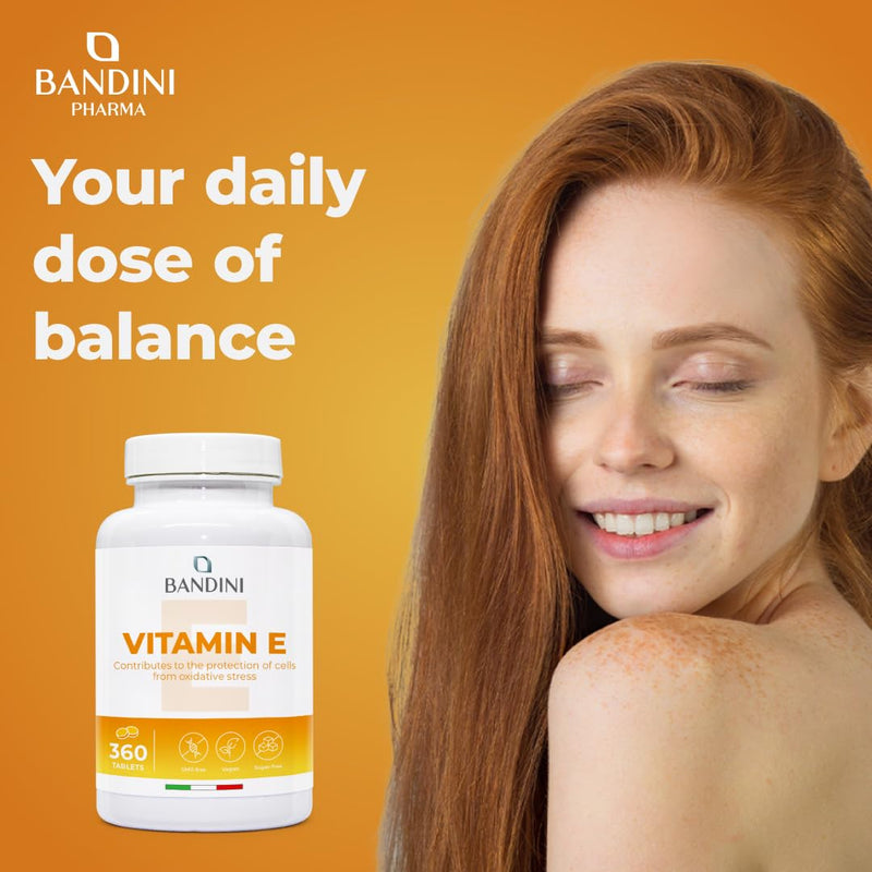 Bandini® Vitamin E - 360 Vegetarian Tablets - Natural Pure Vitamin E - High Strength d-Alpha Tocopherol for Antioxidant Protection - Supports Skin, Immune System & Vision - High Absorption Supplement